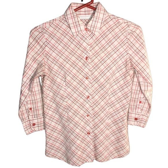 Plaid Button Down neutral and pale pink size Xs - Picture 1 of 5